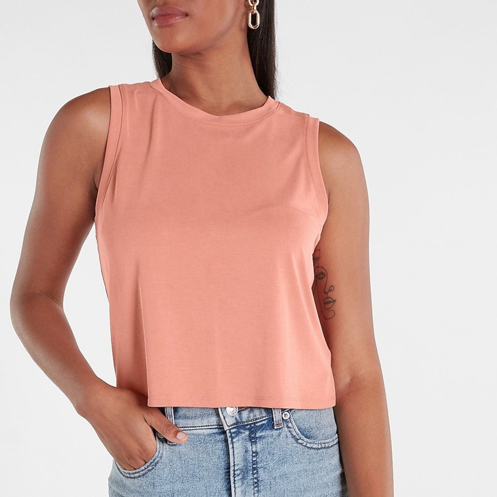 *NWT* Silky Sueded Jersey Cropped Muscle Tank - Terra Cotta - Size XXS - Express